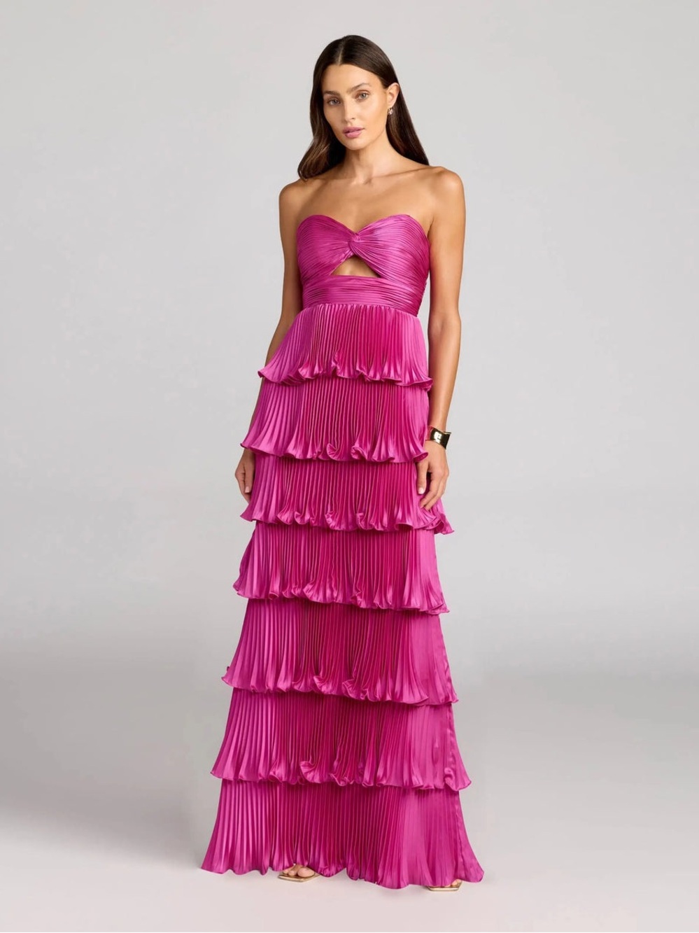 Mac Duggal 49981 Fuchsia Pleated Strapless Tiered Ruffle Gown Petite 10
